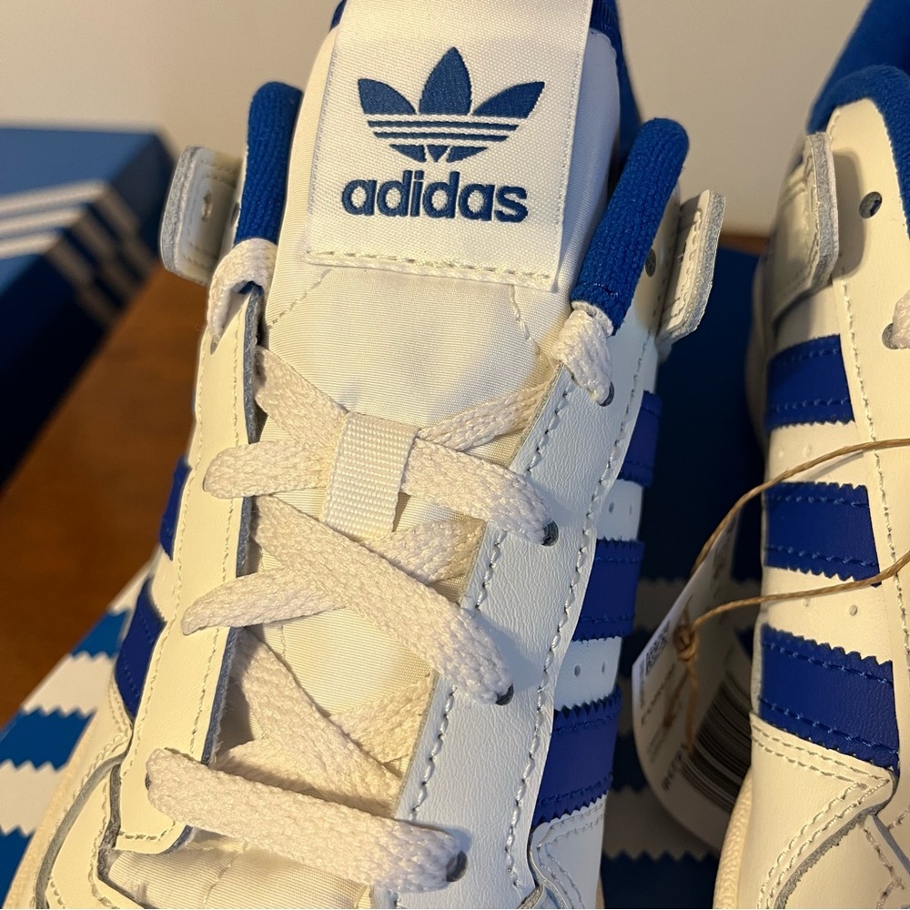 ADIDAS Women’s Forum Low White and Royal Blue Sneakers - Picture 7 of 10